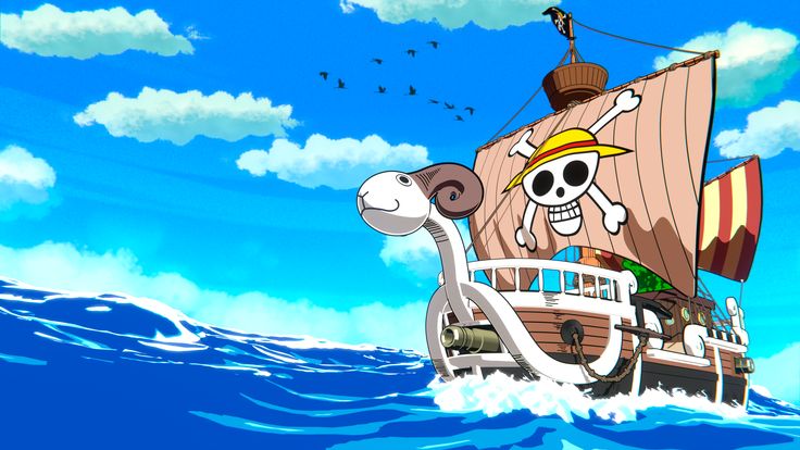 an animated pirate ship with a skeleton on it's back in the ocean,