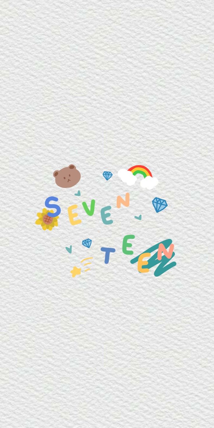 an image of the word seven elevens written in colorful letters with animals and clouds