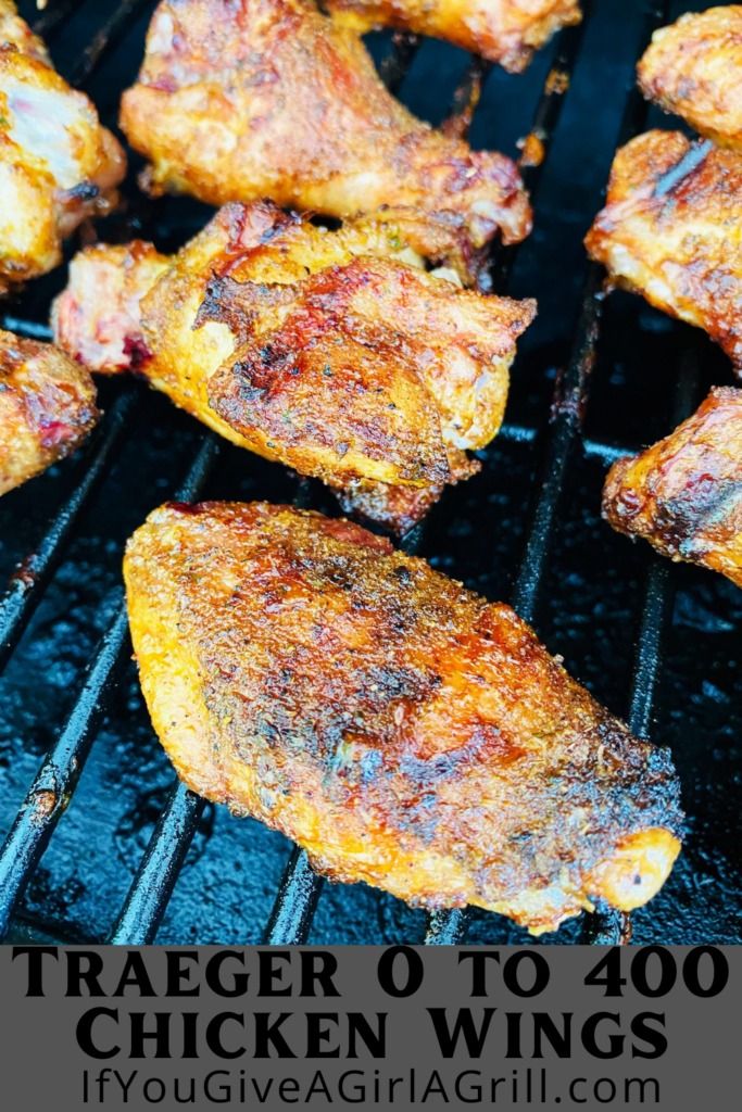 chicken wings cooking on the grill with text overlay that reads, tracer o'to