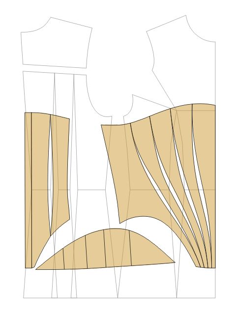 the front and back side of a dress pattern, with cut outs on each side