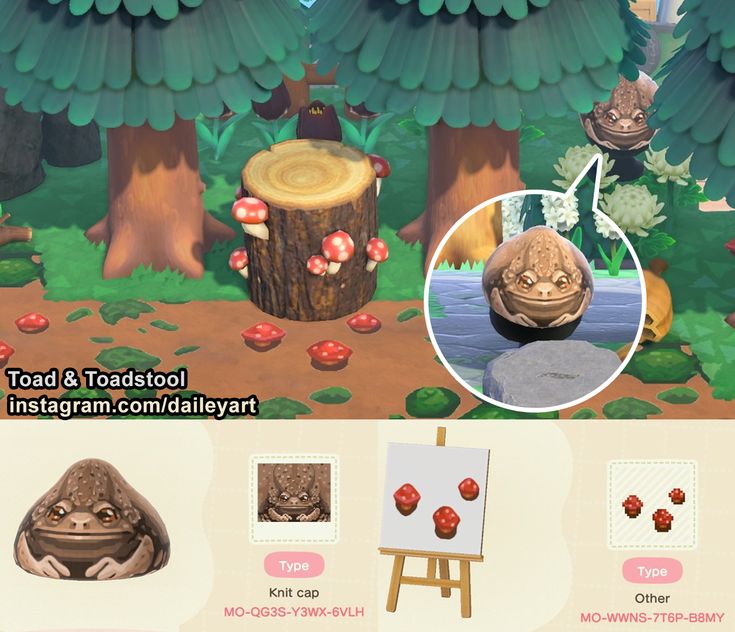 the animal crossing game features toad and toad's house, mushrooms, and trees