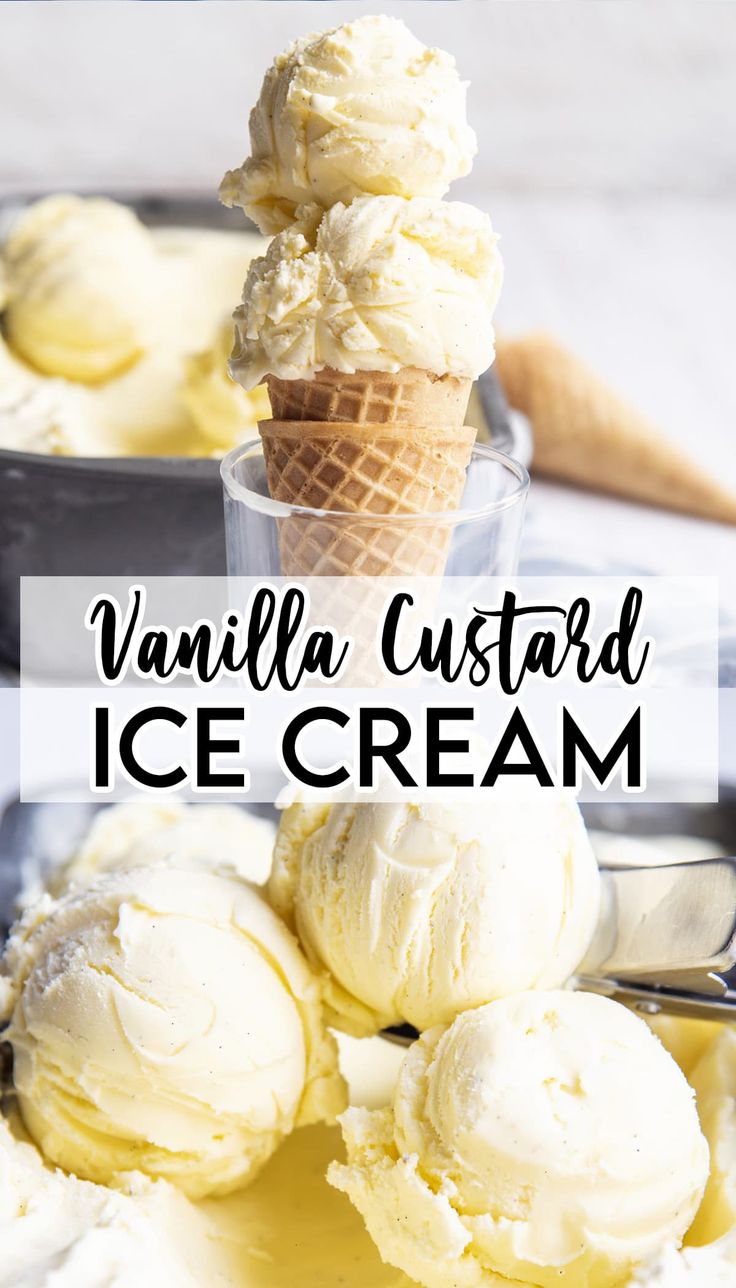 vanilla custard ice cream in a glass bowl