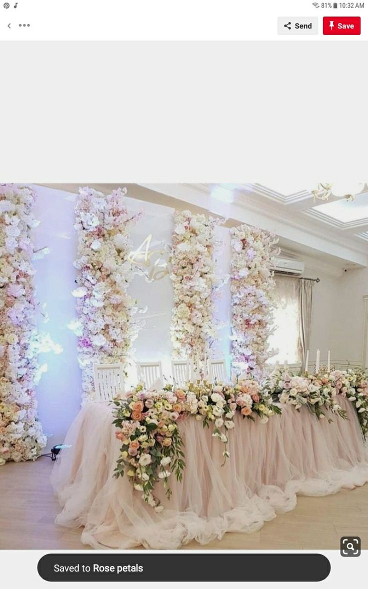 a long table covered in flowers and candles