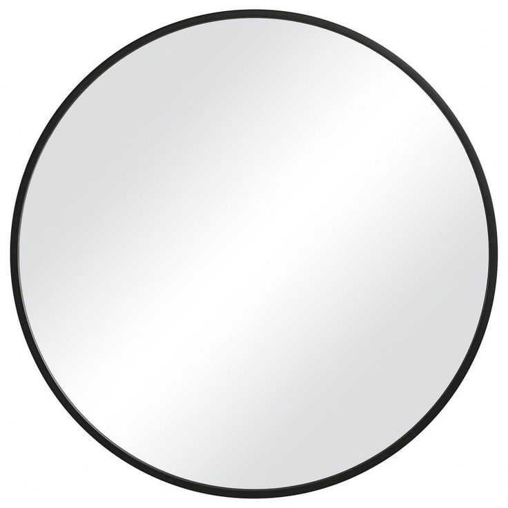 a round mirror on a white background with black border around the edges and bottom edge