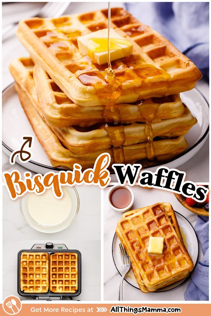 some waffles with syrup and butter on them