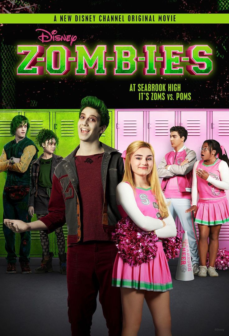 the poster for the movie zombies starring in front of a group of young people wearing costumes