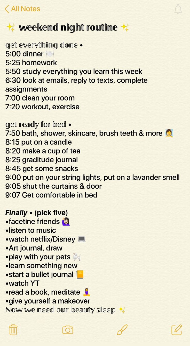 Weekend Morning And Night Routine, Perfect Routine For School, Perfect Night Routine Weekend, Productive Day Routine Schedule Weekend, Weekday Night Routine, Weekend Night Routine List, Weekend Evening Routine, Productive Night Routine Ideas, Productive Morning Routine Weekend