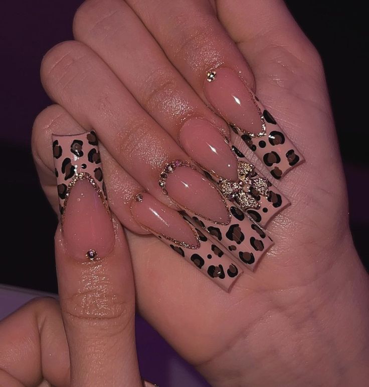 Pink Tip Nails, Cheetah Print Nails, Cheetah Nails, Pink Cheetah Print, Acrylic Nail Set, Print Nails, Leopard Nails, Pink Cheetah, Unique Acrylic Nails