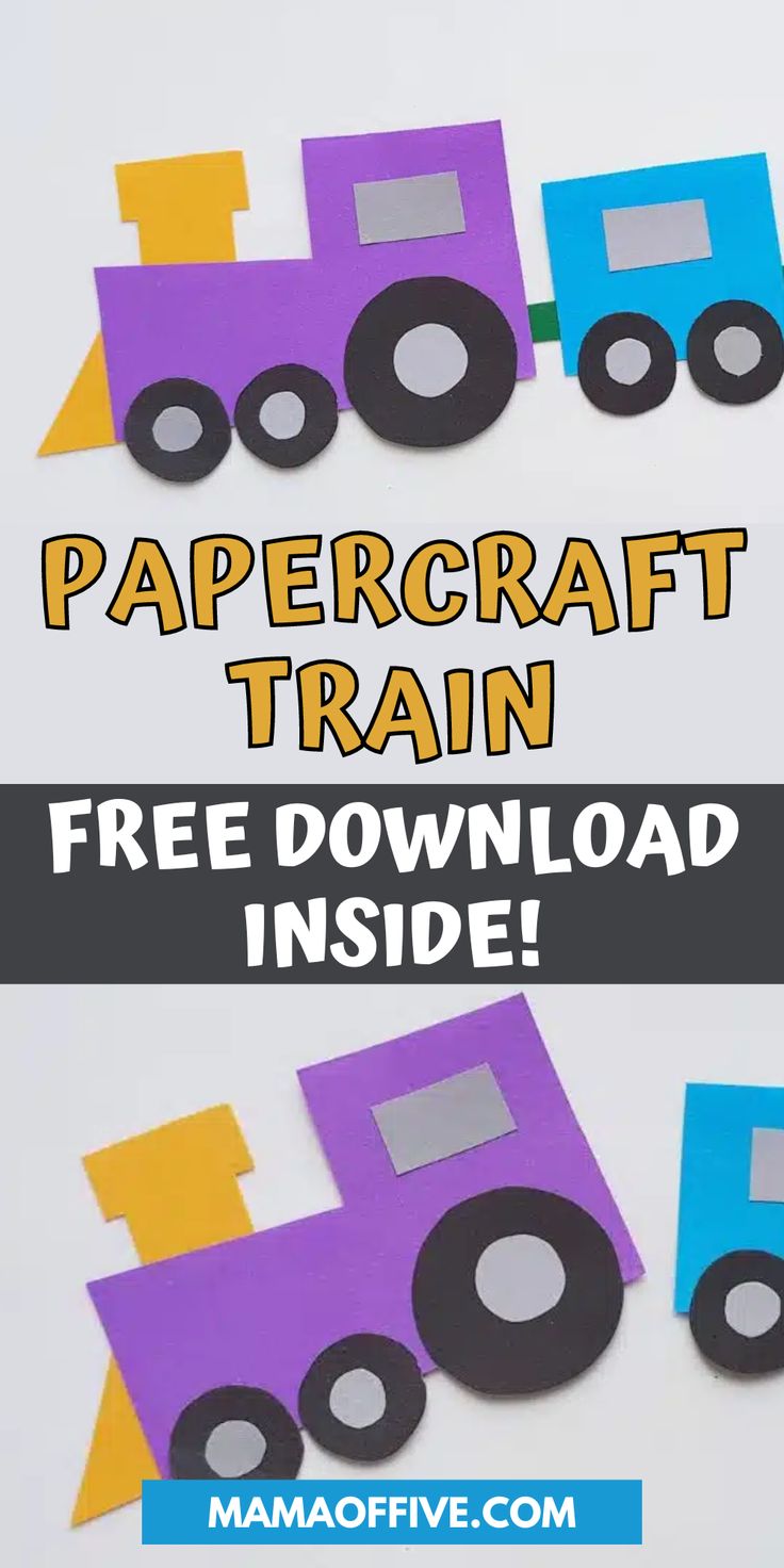 a paper train with the words papercraft train free printable inside and below it