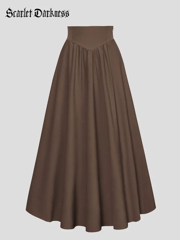 High Waist Flowy Skirt With Wide Waistband, Relaxed Skirt With Pleated Waist In Solid Color, Flowy High Waist Skirt, Solid Color Skirt With Elastic Waistband, High Waist Flowy Skirt Solid Color, Brown Gathered Flared Maxi Skirt, Solid Color Gathered Voluminous Skirt, Pleated High Waist Maxi Skirt, High Waist Pleated Flowy Maxi Skirt