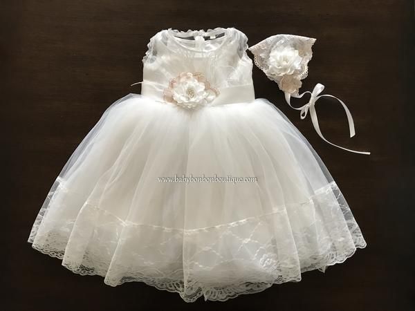 Girl French White Baptism Dress, French Summer Flower Girl Dress – Baby Bonbon Boutique White Organza Tutu Dress For First Communion, Fitted Organza Tutu Dress For First Communion, White Fitted Tulle First Communion Dress, White Organza Tutu Dress For Baptism, Baptism Fitted Organza Tutu Dress, White Baptism Dress With Tulle Skirt For Pageant, White Tulle Baptism Dress For Pageant, Fitted Organza Tutu Dress For Baptism, Cream Tulle Baptism Dress For Pageants