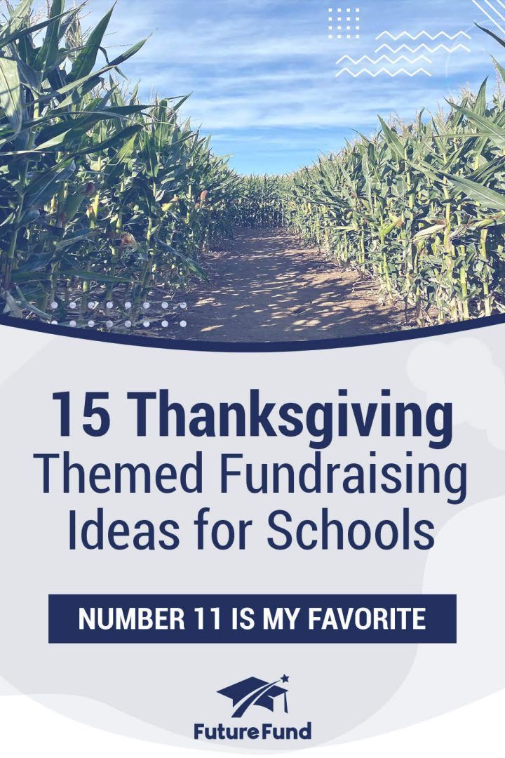 an image of a corn field with the words, 15 thanksgiving themed fundraiser ideas for schools