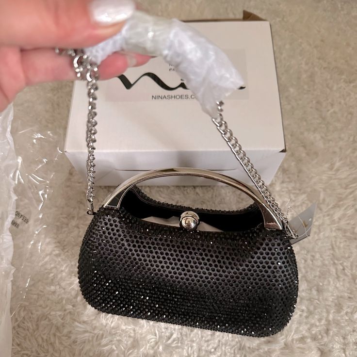 Black, Nwt, Classy Clutch/Purse, Silver And Rhinestone/Shimmer Detail Black Clutch Purse, Clutch Purse Black, Bags Black, Black Clutch, Black Rhinestone, Clutch Purse, Black Silver, Purse, Silver