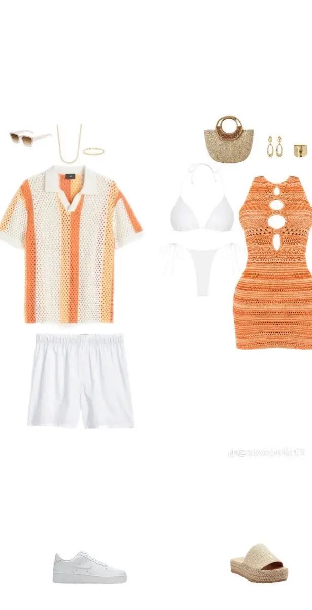 Shein Couple Outfits Summer, Couple Outfits Matching Beach, Summer Trip Outfits Beach Vacations, Matching Couple Cruise Outfits, Cruise Matching Outfits, Shein Matching Couple Outfits, Beach Outfit For Couples, Couple Coordinating Outfits Summer, Matching Couple Outfits Vacation