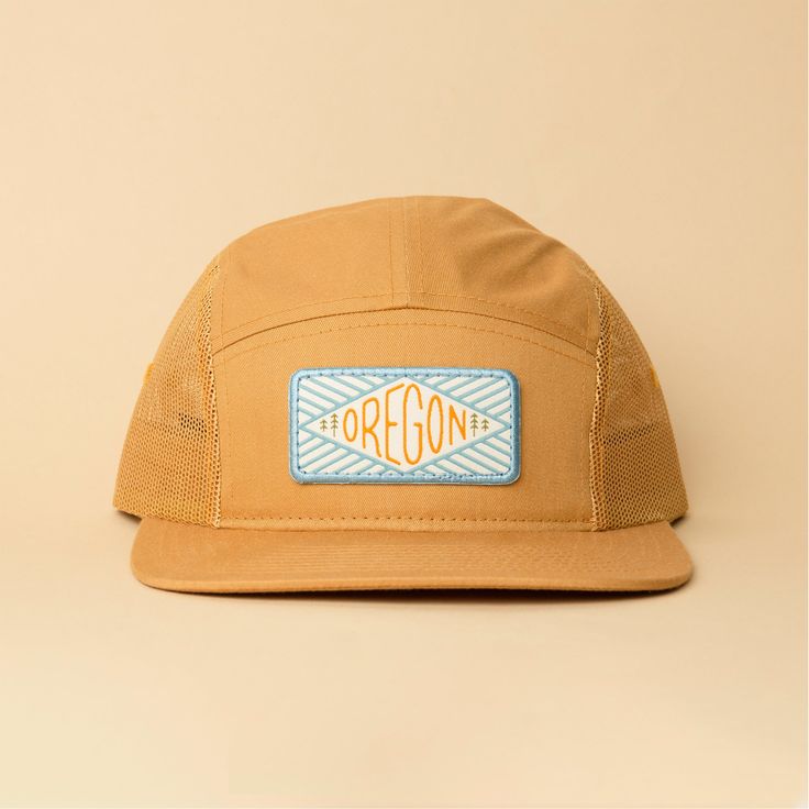 Oregon Trees Hat (Biscuit) – Tender Loving Empire Summer 5-panel Trucker Hat, Retro Adjustable Six-panel Trucker Hat, 5-panel Trucker Hat With Logo Patch For Camping, Trucker Baseball Cap For Travel, 5-panel Adjustable Snapback Hat For Camping, Adjustable 5-panel Snapback Hat For Camping, Trucker Style Baseball Cap For Travel, Summer Camping Snapback Hat, 5-panel, Trucker Hat For Camping