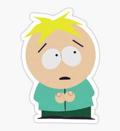 a cartoon character with yellow hair and eyes sticker on the back of a white background