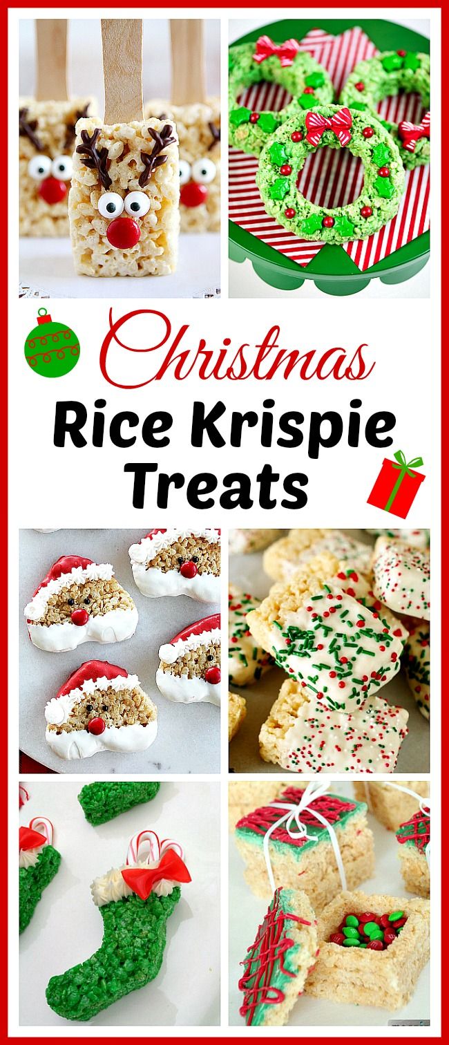 christmas rice krispie treats collage with text overlay