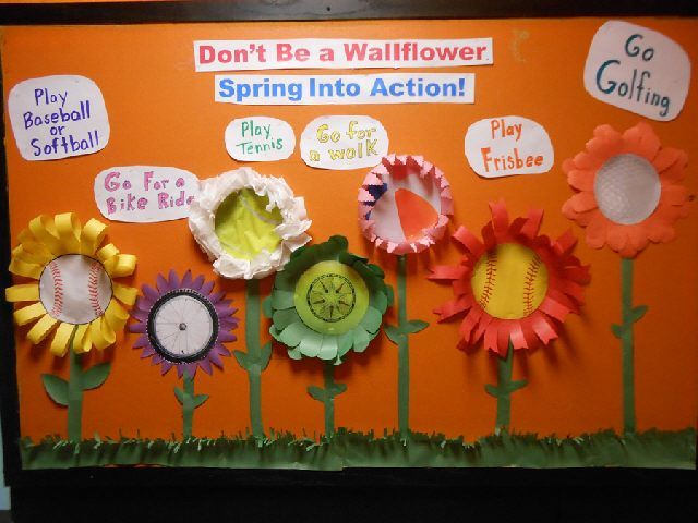 an orange bulletin board with flowers on it and words that say, don't be a wallflower spring into action