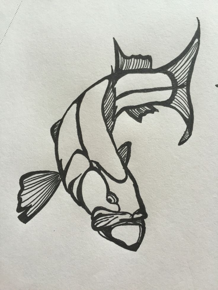 a drawing of a fish with its mouth open