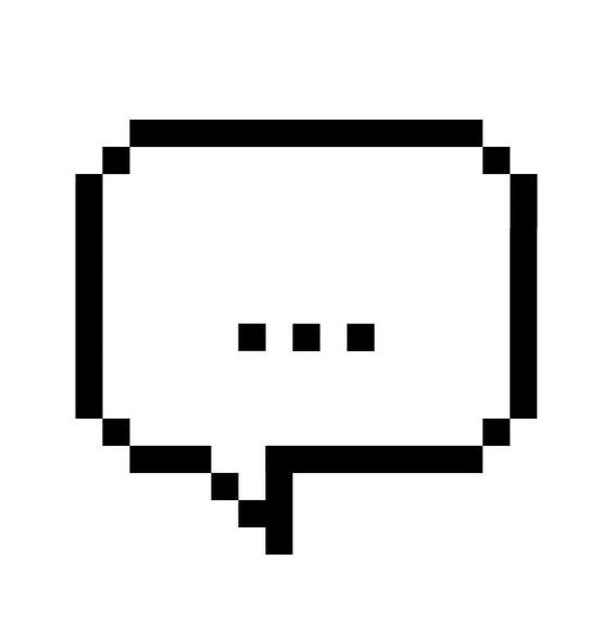 a black and white pixeled speech bubble