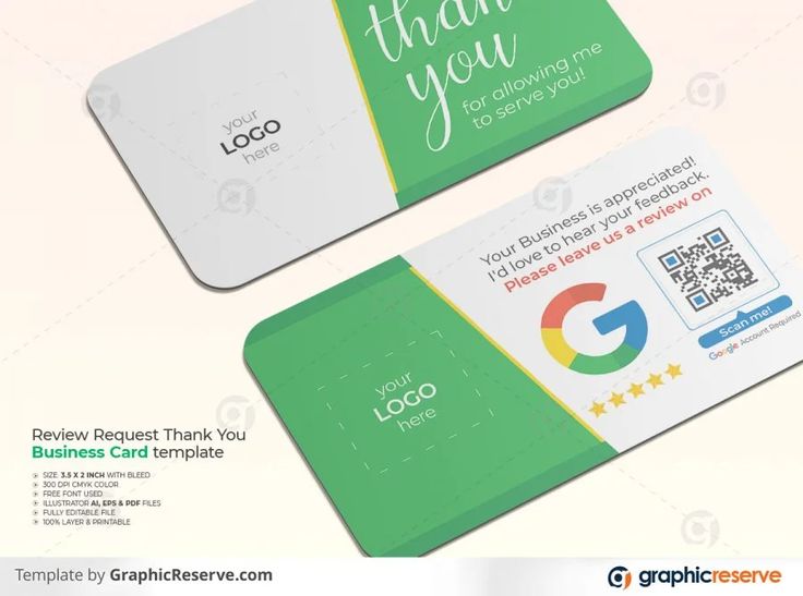 two green and white business cards with the words thank you