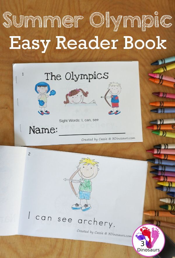 the summer olympic reader book with crayons next to it