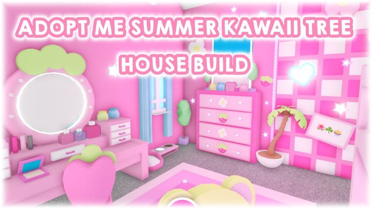 an image of a pink bedroom with the words adopt me summer kawaii tree house build