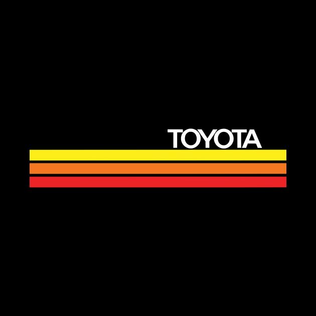 the toyota logo is shown in black and yellow with an orange stripe on it's side