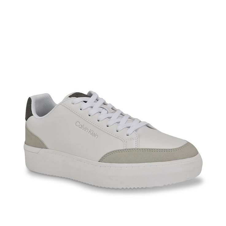 Calvin Klein-Blaven Sneaker Bring extra style to your casual outfit with the Calvin Klein Blaven sneaker. Calvin Klein logo detailing on the side and footbed reflect the authentic style of the lace-up sneaker, designed in a low-top silhouette. Urban Low-top Sneakers With Branded Insole, Urban Low-top Sneakers, Modern Gray Sneakers With Contrast Sole, Gray Sporty Sneakers With Perforated Toe Box, Urban Synthetic Sneakers With Branded Insole, Gray Lace-up Sneakers With Textured Sole, Urban Lace-up Skate Shoes With Cushioned Footbed, Gray Sneakers With Contrast Sole For Jogging, Gray Sneakers With Vulcanized Sole For Light Sports