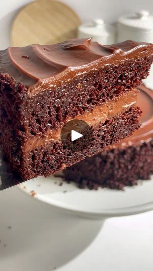 a piece of chocolate cake on a white plate