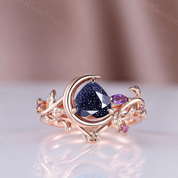 ☆Engagement Ring Details☆ -Center stone: 7mm  Blue Sandstone -Carat Weight: Approx 1.52 Ct. -Shape: Heart Shape -Side Stones: Natural Amethyst -Carat Weight: Approx 0.08 Ct. -Shape: Marquise cut & Round cut Band Width: 1.6mm ☆Material☆ 925 Sterling Silver, Rose Gold Plated, Yellow Gold Plated (Hypoallergenic, Nickel Free, Tarnish Resistant) Solid 10K/14K/18K Rose Gold/White Gold/Yellow gold(PLEASE choose 925 Sterling Silver or Platinum as material if you are allergic to nickel.) ☆Service Availab Star Engagement Ring, Blue Sandstone Engagement Ring, Sandstone Engagement Ring, Accesorios Aesthetic, Gold Galaxy, Engagement Ring Moissanite, Blue Sandstone, Detailed Engagement Ring, Unique Engagement Ring