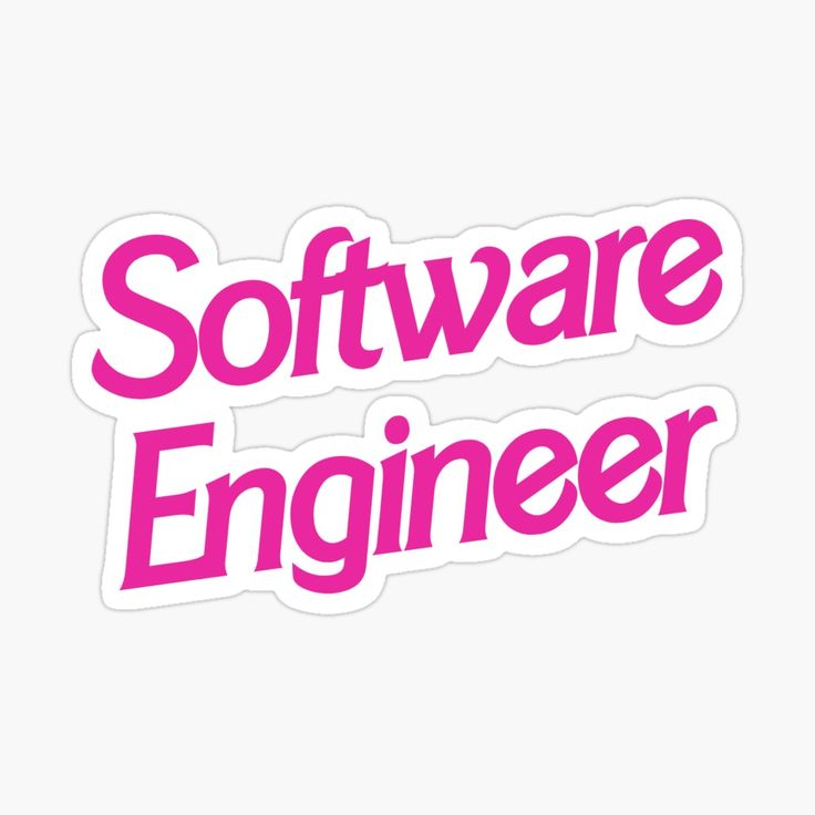 the word software engineer in pink sticker is shown on a white background, and it says