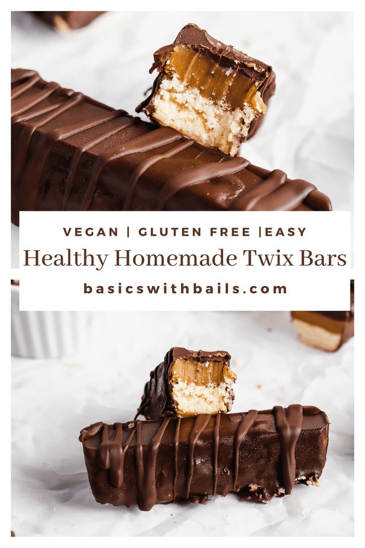 vegan gluten free easy healthy homemade twix bars with chocolate and peanut butter