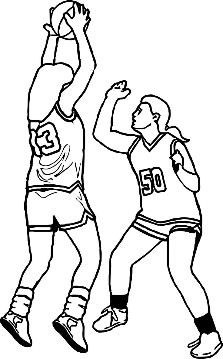 two basketball players jumping up to grab the ball coloring pages for kids, printable