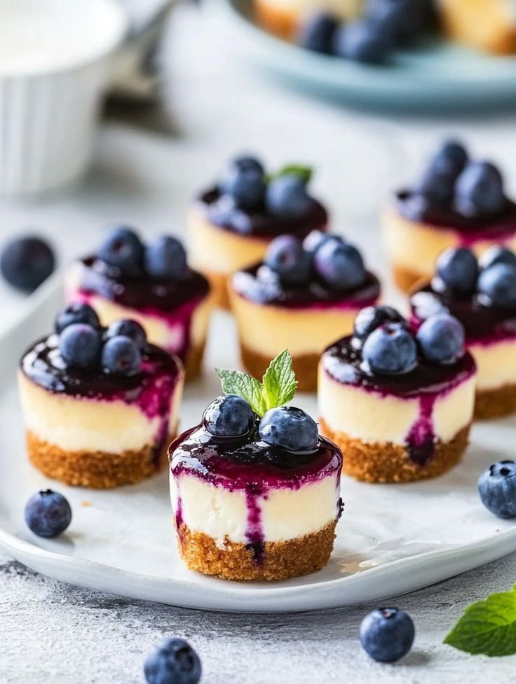 mini cheesecakes with blueberries on a plate