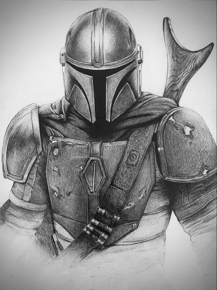 a pencil drawing of a boba fett from star wars