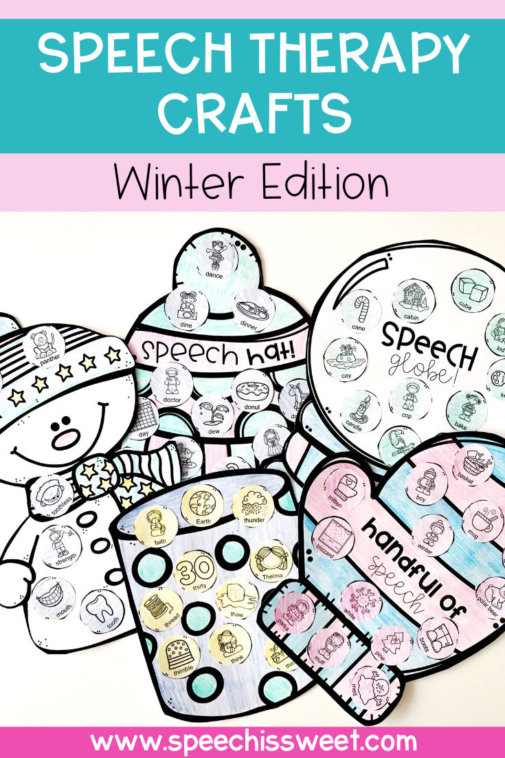 speech therapy crafts for winter with text overlay