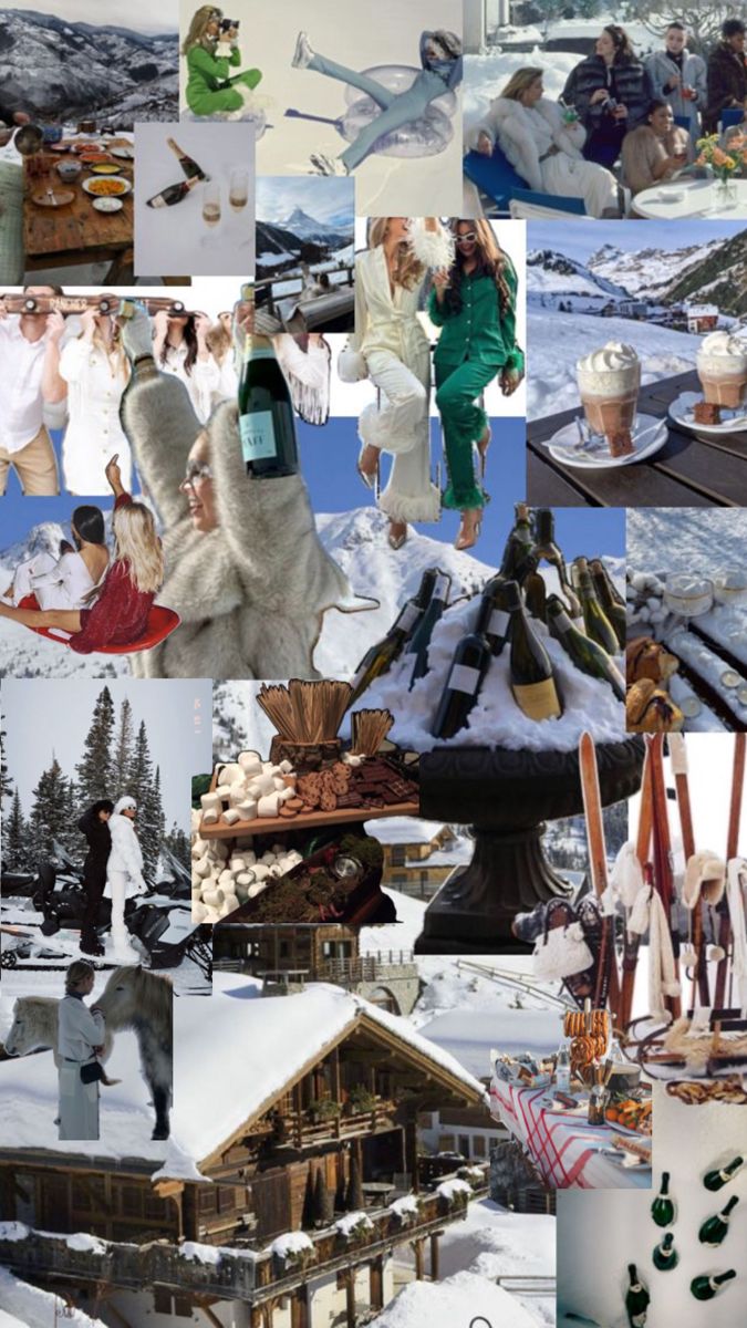 a collage of photos with people in the snow