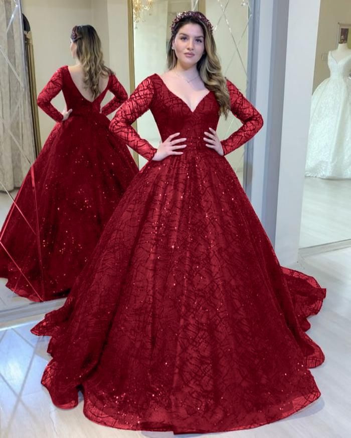 Evening Gown Blue Wedding Long Sleeve Sequin Sequined Formal Swing Sexy V-neck Banquet Dress Prom Dresses Long Sleeves, Burgundy Prom Dresses, Dresses Long Sleeves, Burgundy Prom, Sparkly Prom Dress, Big Dresses, Maxi Dress Summer, Princess Prom Dresses, Banquet Dresses