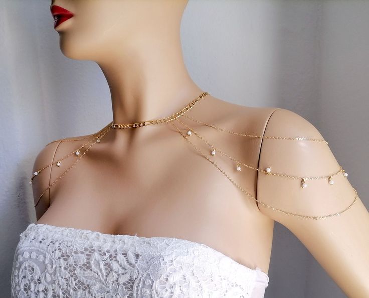 Delicate Body Chain For Party, Dainty Chain Body Jewelry For Wedding, Elegant Handmade Gold Body Jewelry, Handmade Gold Body Chain Gift, Gold Pearl Chain Body Chain As Gift, Gold Pearl Body Chain For Gift, Gold Body Jewelry With Pearl Chain As Gift, Gold Body Jewelry With Pearl Chain For Gift, Elegant Beaded Chain Body Jewelry As Gift