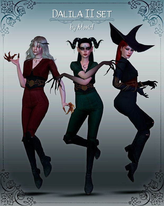 three women dressed in halloween costumes, one with horns and the other with long hair