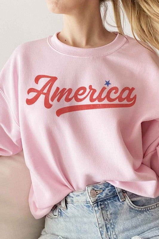 America Graphic Sweatshirt  Premium Cotton Unisex Sizing Classic Fit    Made In : Usa Pink Long Sleeve Tops With Letter Print, Pink Long Sleeve Slogan Top, Pink Long Sleeve Top With Letter Print, Pink Long Sleeve Top With Slogan, Pink College T-shirt With Text Print, Pink Long Sleeve T-shirt With Text Print, Pink Crew Neck Top With Text Print, Pink Long Sleeve Slogan Sweatshirt, Pink Long Sleeve T-shirt With Letter Print