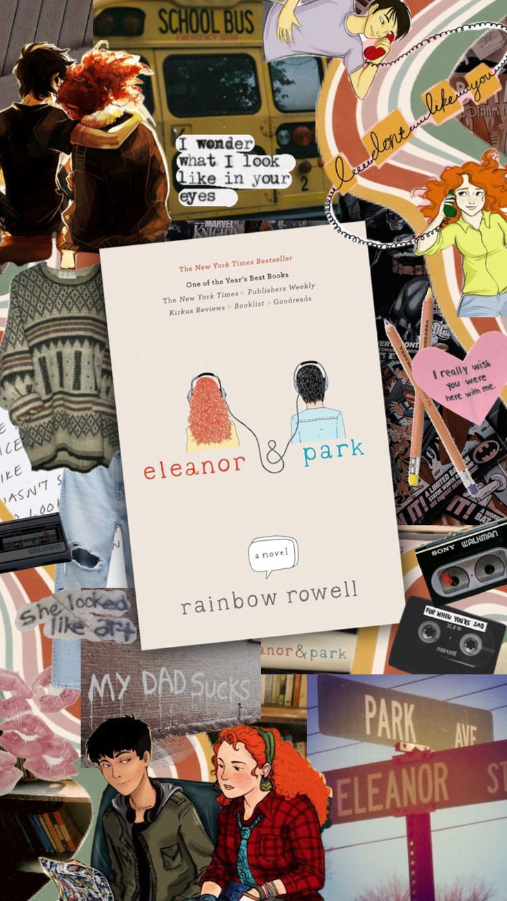 a collage of books and pictures with people in the middle one has a book titled eleonor park on it