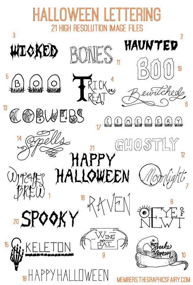 halloween font and numbers with the words happy halloween written in black ink on white paper