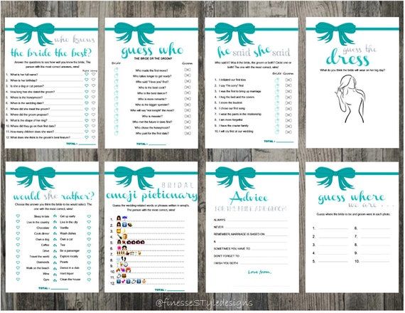 six printable wedding games with bows on them