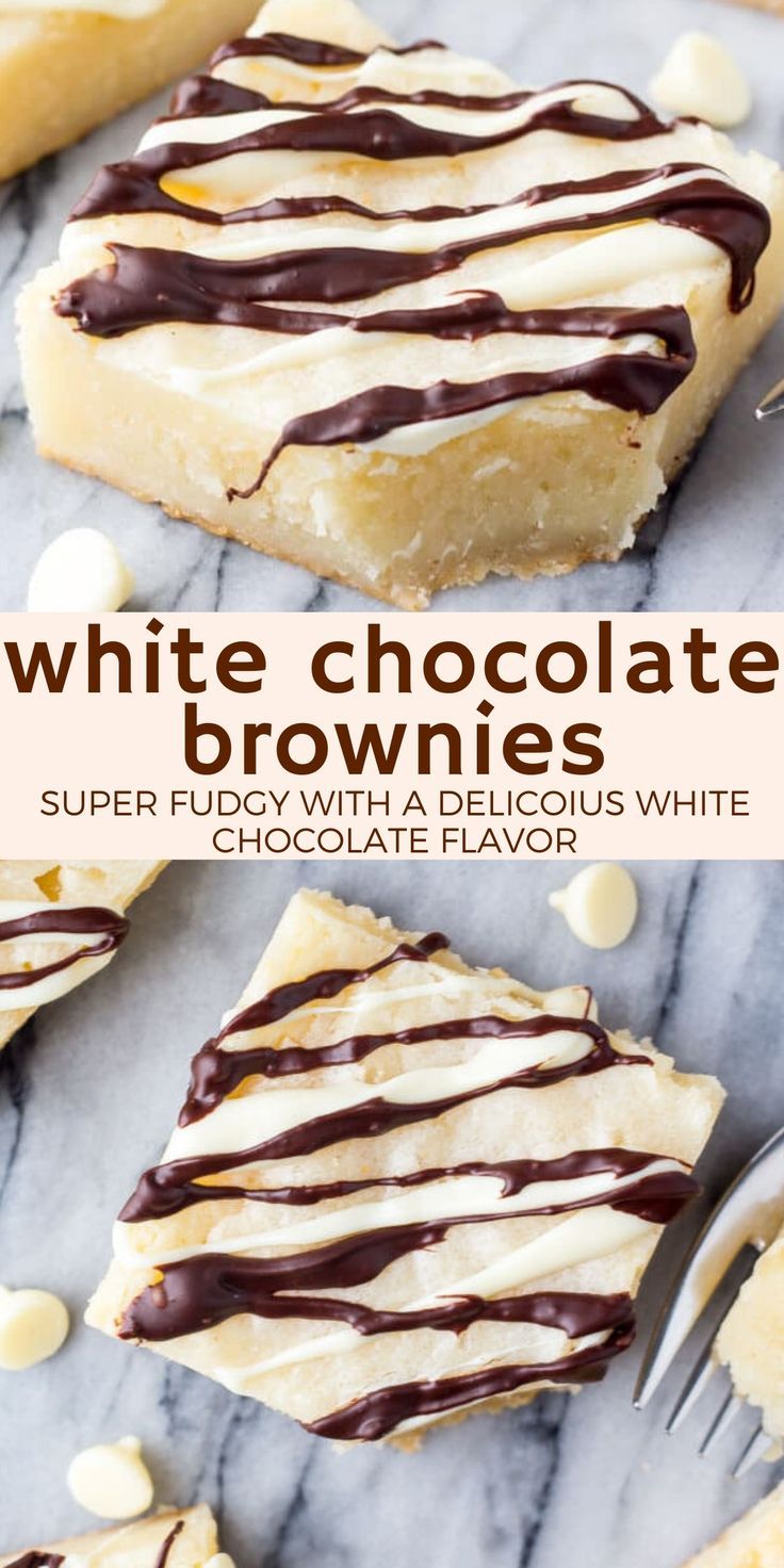 a close up of a piece of white chocolate brownies