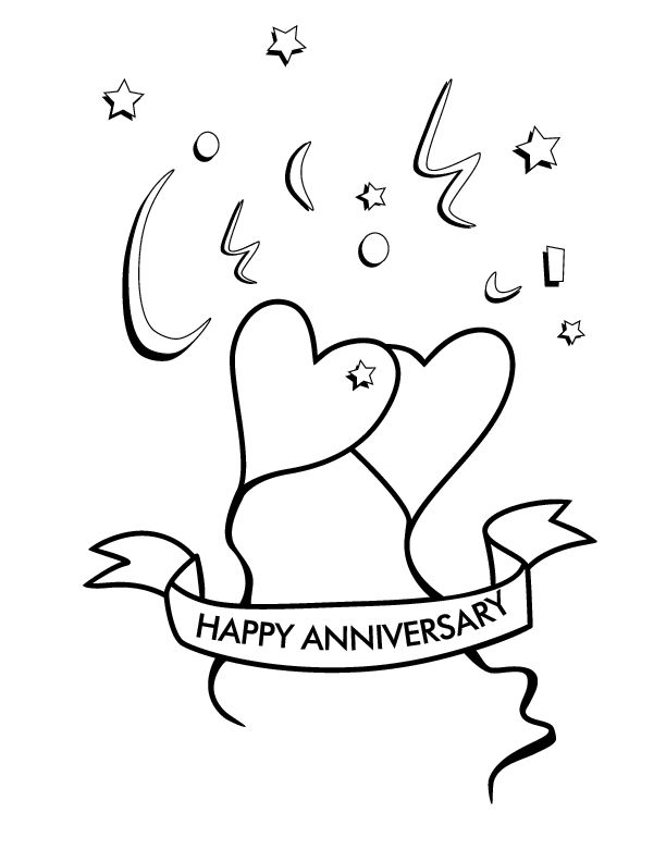 an anniversary card with two hearts and stars on the ribbon that says happy anniver