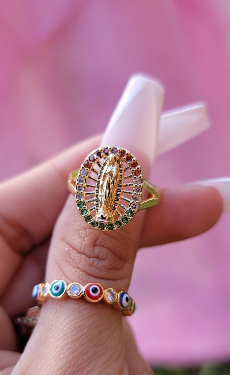 14K Gold Plated Virgin Mary ring only Evil Eye Ring sold separately Mexican Rings, Virgin Mary Ring, Virgencita Ring, Jewelry Virgin Mary, Gold Rings Virgin Mary, Virgin Mary Bracelet Gold, Betty Boop Jewelry, Gold Virgencita Necklace, Wrist Jewelry