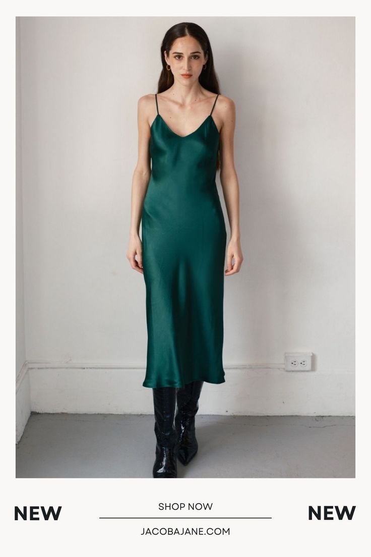 Green silk dress Green Silk Slip Dress For Formal Occasions, Formal Green Silk Slip Dress, Elegant Green Bias Cut Midi Dress, Green Silk V-neck Slip Dress, Elegant Green Slip Dress With Bias Cut, Silk Midi-length Slip Dress With Bias Cut, Classic Silk Slip Dress With Satin Finish, Elegant Green Bias Cut Slip Dress, Elegant Green Satin Slip Dress