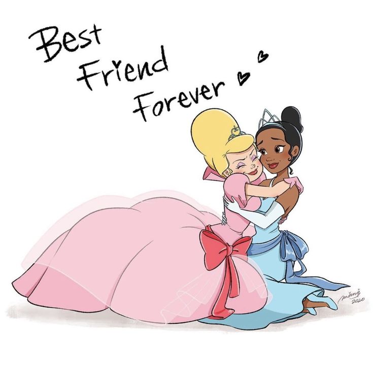 two princesses hugging each other with the caption best friend forever